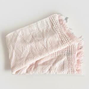 Vtg 80s Upscale Pink Woven Acrylic Baby Blanket Teddy Bears ABC’s Fringe 34x34